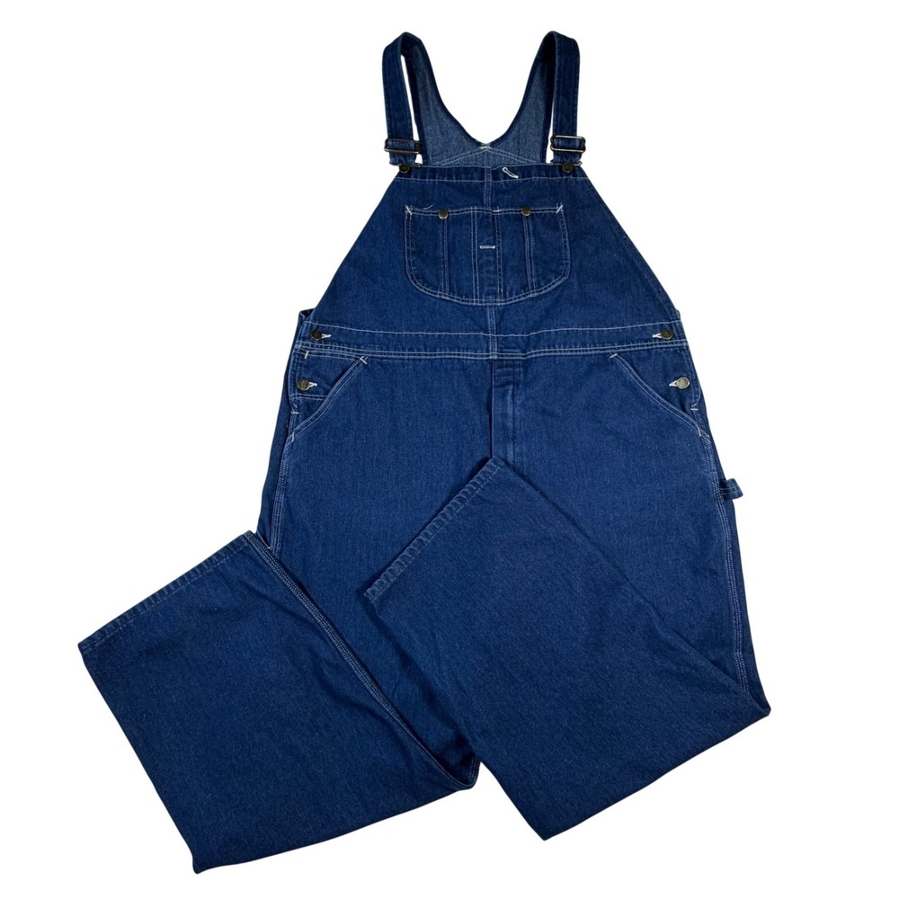 Vintage Sears Roebucks Mens 46x28 Blue Denim Bib Overalls Made in‎ USA Carpenter